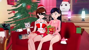 Elastigirl Ve Helen Parr Ile Santa'Nın Karşısında 3d Netorare