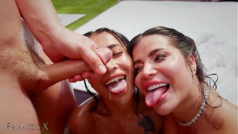 Seksi Iç Çamaşırlarıyla Iki Hatun, 9 Adam Tarafından Açık Havada Gangbang Yaparken Sırayla Beceriliyor.