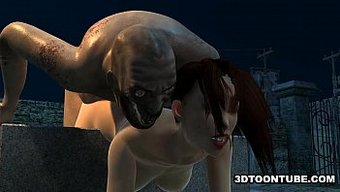 3d Kalitesinde, Göğüsleriyle Dikkat Çeken Çizgi Film Güzeli, Azgın Bir Zombi Tarafından Fena Halde Beceriliyor.