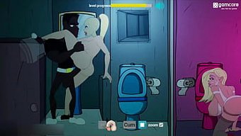 Bir Adam, 2d Animasyonlu Pornografik Bir Videoda Tasvir Edilen Bir Kulübün Tuvaletinde Bir Fahişeyle Anal Ilişkiye Giriyor